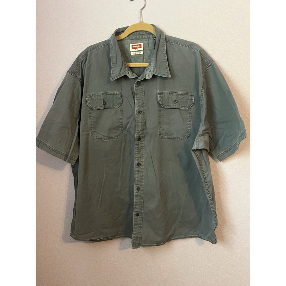 Men's Wrangler Blue Gray Flex Short Sleeve Button-Up Workwear Shirt‎ Size 3XL
